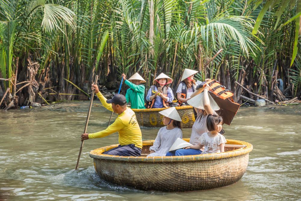 Basket boat ride at the water coconut palm village